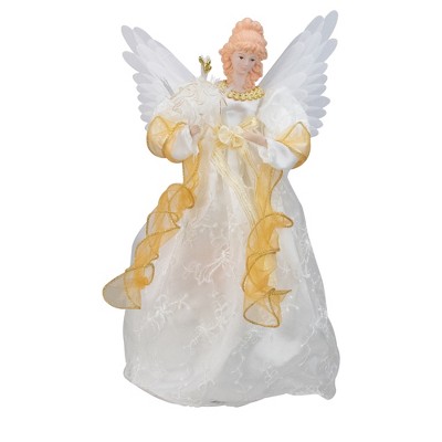 Kurt S. Adler 14.5" Gold and Ivory Pre-Lit Angel Christmas Tree Topper - Clear Lights