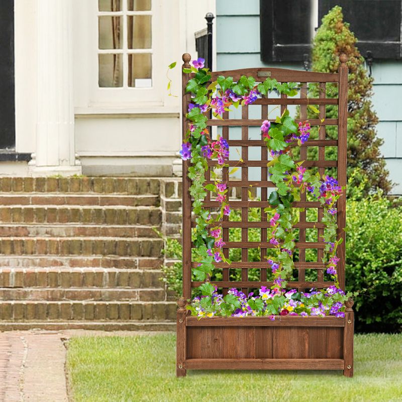 Costway Solid Wood Planter Box with Trellis Weather-Resistant Outdoor 25''x11''x48'', 4 of 11