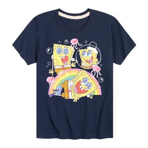 Boys' - Spongebob Squarepants - Cute Face Rainbow Short Sleeve Graphic T-Shirt - 1 of 4