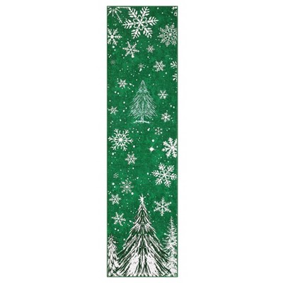 Coolmee Christmas Tree Snowflake Non Slip Kitchen Rugs ,  Forest Washable Kitchen Runner Rug Sets for Winter New Year Xmas Party Green