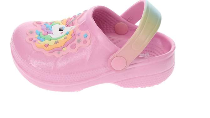 Rainbow Daze Molded Clog, Shark/Unicorn Adjustable Slide, Blue/Pink, Toddler Size 7-12, 2 of 8, play video