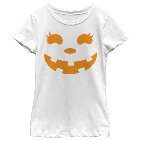 Girl's Chin Up Halloween Jack O' Lantern Face T-shirt - White - Small ...