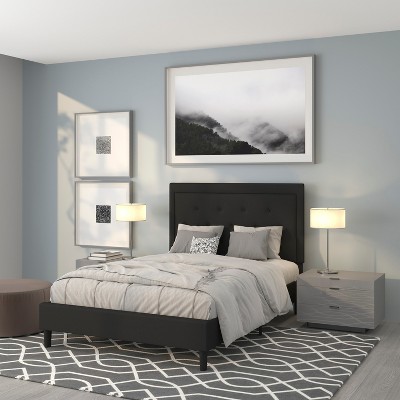 Modern Black Full/Double Tufted Upholstered Platform Bed with Slats