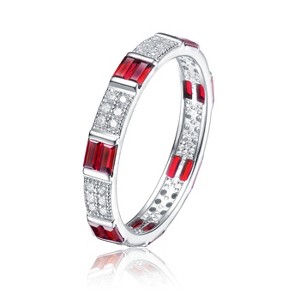 Guili Eternity White Gold-Plated Sterling Silver Ring, Emerald Baguette & Round Cubic Zirconia, Stacking Wedding Band, Green/Red/Blue, Sizes 6-8. - 1 of 3