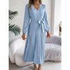 Coolmee Women's Elegant Flowy Pleated Dress Long Sleeves A Line Vacation Dress Business Work Outfits Midi Dresses with Belt - 2 of 4