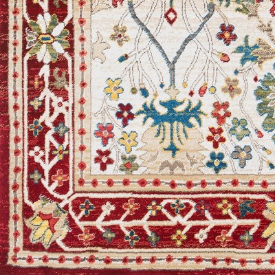 Aaden 5' x 7' Red and Cream Hand-Knotted Synthetic Rug