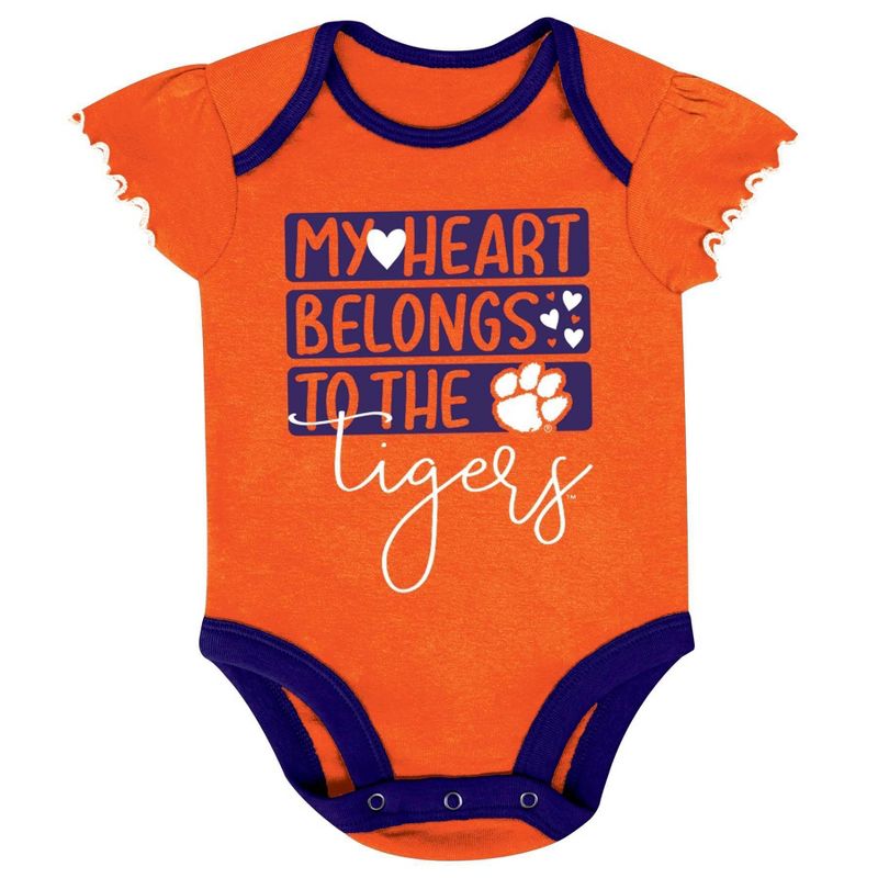 NCAA Clemson Tigers Infant Girls&#39; 3pk Bodysuit Set, 2 of 5