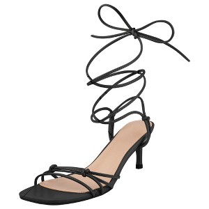 Perphy Women's Knot Lace Up Strappy Square Toe Kitten Heel Sandals - 1 of 4