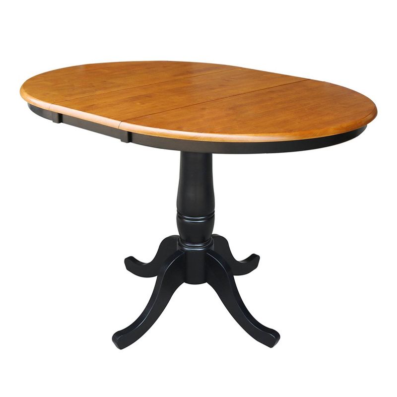 36&#34; Round Top Pedestal Extendable Dining Table with 12&#34; Drop Leaf Black/Red - International Concepts, 5 of 13