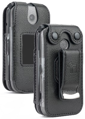 Nakedcellphone Case for Coolpad Belleza Flip Phone - Vegan Leather with Belt Clip - Black