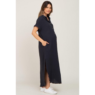 Pinkblush Charcoal Button Down Maternity Midi Dress - image 3