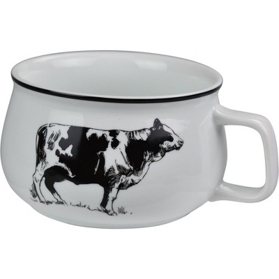 Omniware Country Farm 20oz Soup Bowl Mug - Stoneware with Handle, Cartoon Animal Design - Rustic Farmhouse Charm for Cozy Meals & Hot Drinks