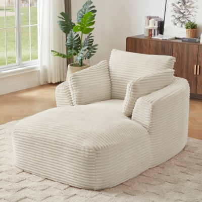 Oversized Corduroy Upholstered Chaise Lounge Sofa Chair, Comfy Sleeper Recliner with Thick Cushion for Living Room or Bedroom–The Pop Home