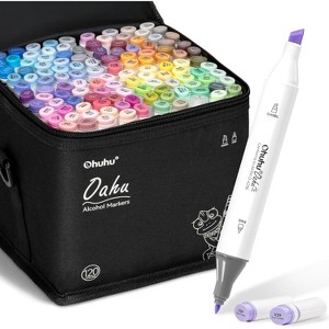 Ohuhu Alcohol Markers, 120-color Marker Set for Artists, Oahu Series, Double Tipped Alcohol Based Art Markers for Adults, Marker Case, Fine & Chisel - 1 of 4