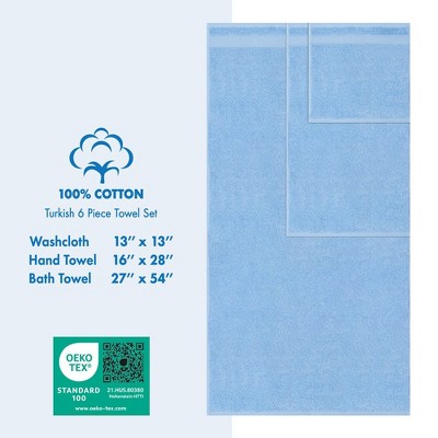 Sky Blue Turkish Cotton 6-Piece Bath Towel Set