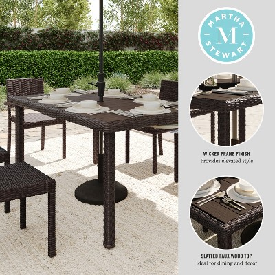 Brown Rattan Wicker 60" Indoor-Outdoor Patio Table with Faux Wood Top