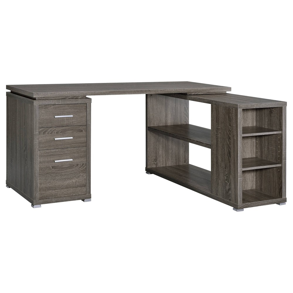 Photos - Office Desk Yvette 3 Drawer L-Shape Desk Weathered Gray - Coaster: Office Workstation