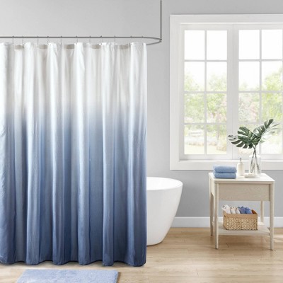 Maris Ombre Printed Seersucker Shower Curtain Blue