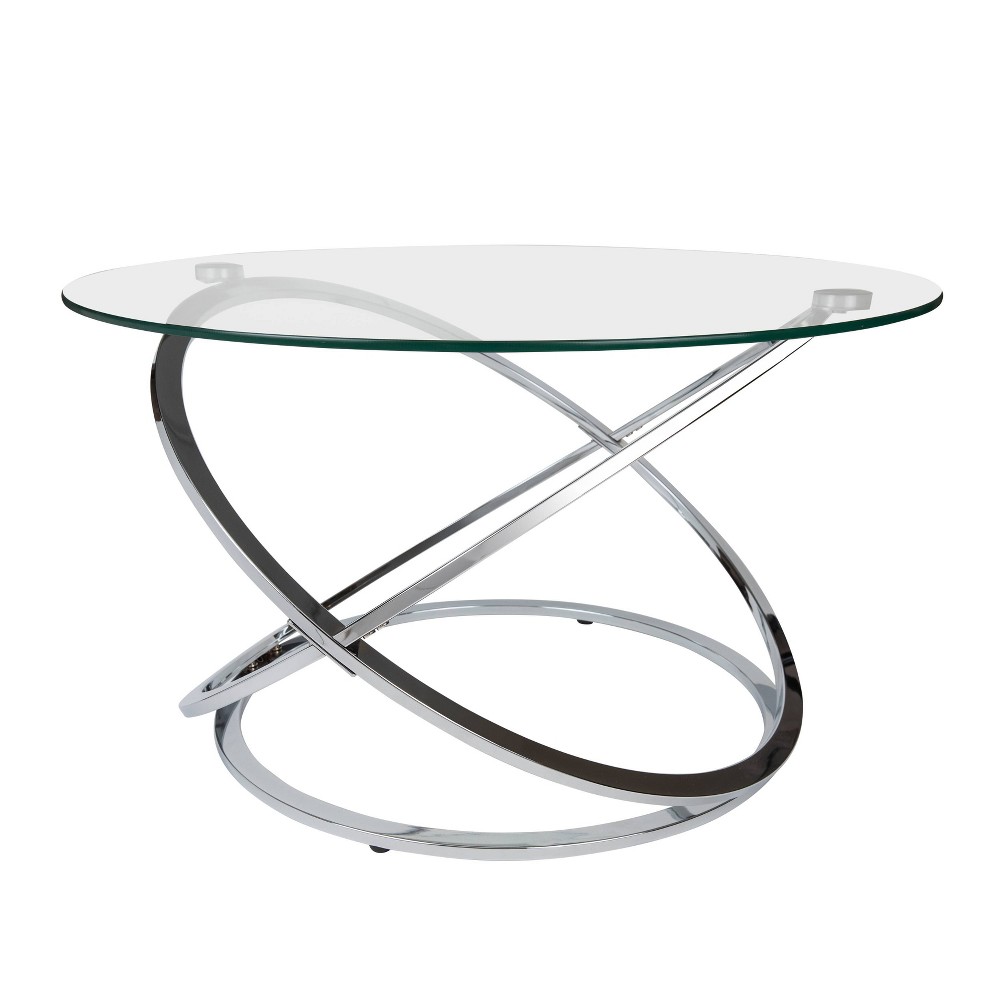 Photos - Dining Table 31.5" Round Galaxy Clear Tempered Glass Coffee Table Chrome - Danya B.