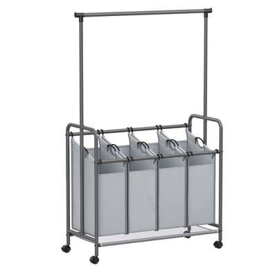 Gray SONGMICS Heavy-Duty 4-Bag Rolling Laundry Sorter Storage Cart with Wheels