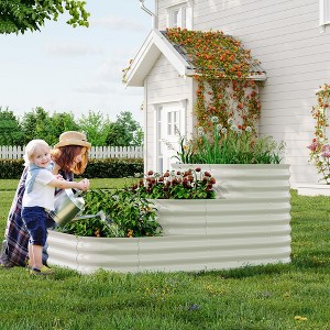 3-in-1 Raised Garden Bed Kit – Oval Planter Box for Vegetables Flowers, Expandable Open Base Planters, Ground - Beige - 1 of 4