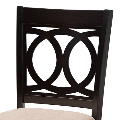 Set of 2 Sand Upholstered Oak Bar Stools with Espresso Finish