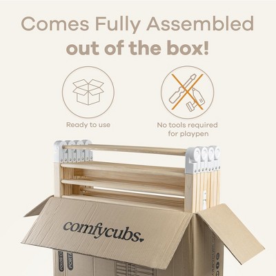 Foldable Gray Wooden Baby Playpen with Locking Gate