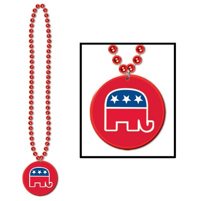 Beistle Beads w/Republican Medallion, 33", (4/Pkg) Multicolored