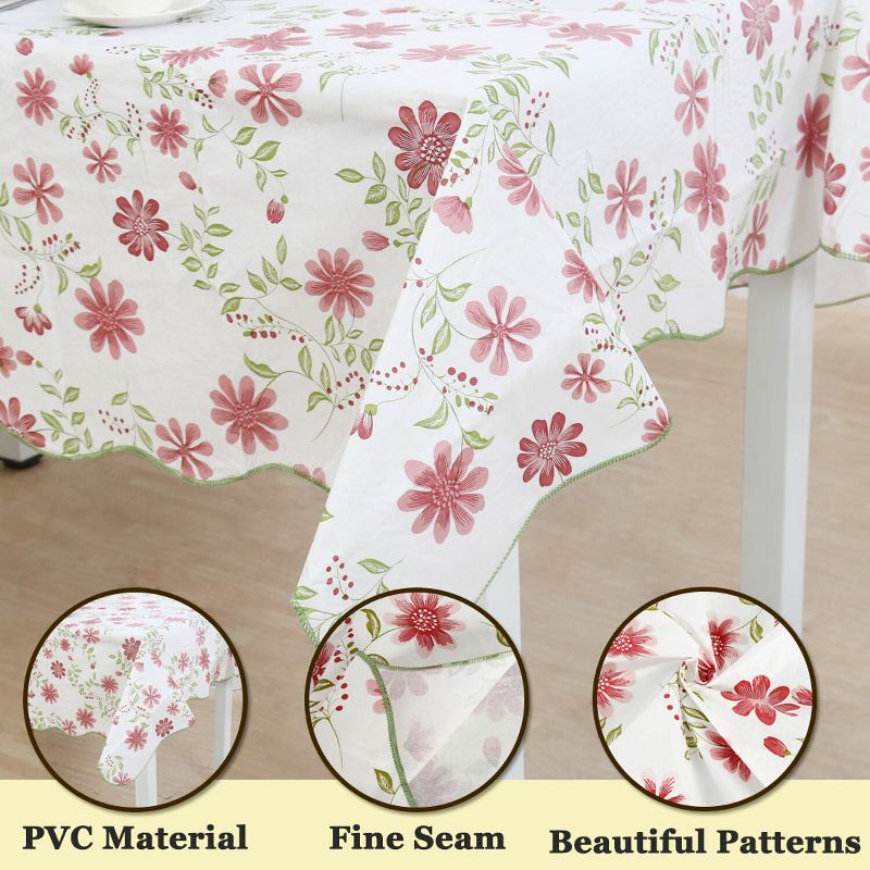 41"x60" Rectangle Vinyl Water Oil Resistant Printed Tablecloths Red Nine-petals Flower - PiccoCasa, 3 of 4