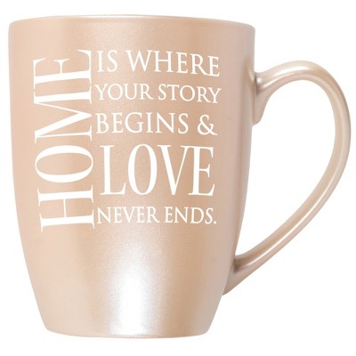 Elanze Designs Home Is Where Your Story Begins & Love Never Ends Precious Pearl 10 ounce New Bone China Coffee Cup Mug
