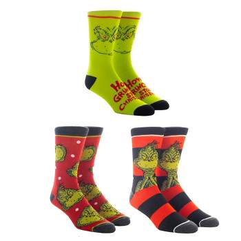 Dr Seuss The Grinch Christmas Crew socks Set for Men 3-Pack