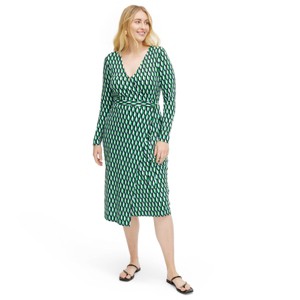 Women's Long Sleeve Midi Arrow Geo Green Wrap Dress - DVF for Target - 1 of 4