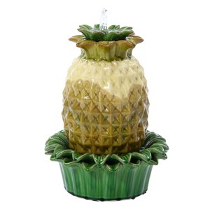 LuxenHome 17" Tabletop Ceramic Water Fountain, Pineapple Indoor and Outdoor Waterfall Fountains for Patio, Garden Decor Yellow - 1 of 4