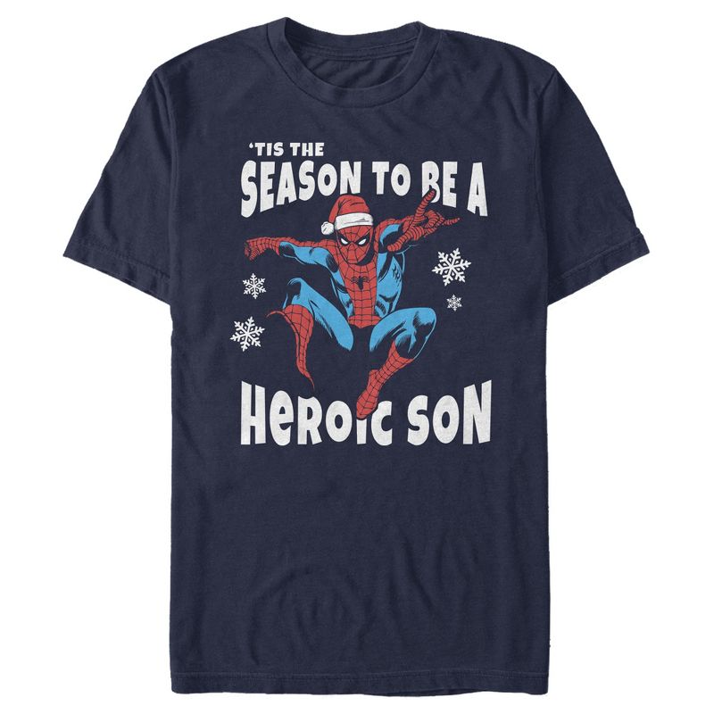 Men's Marvel Christmas Spider-Man Heroic Son T-Shirt, 1 of 5