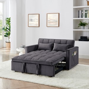 54.33'' Velvet Foldable Sofa Bed with Adjustable Back and 2 Soft Pillows, 3-Position Convertible Sofa for Living Room - 1 of 4
