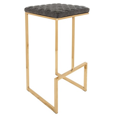 LeisureMod Quincy Leather Bar Stool with Gold Metal Frame - image 1 of 4