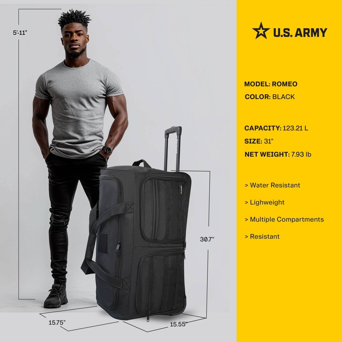 U.S. Army Carry On ROMEO 31" Lightweight Tactical Rolling Duffel Bag - thumbnail 4