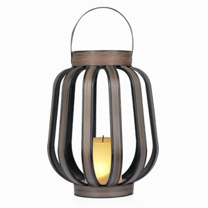 Alpine Corporation 12" Solar Brown Cylindrical Plastic LED Indoor Outdoor Decorative Lantern Off-White - 1 of 4