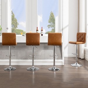 VECELO Set of 2/4 PU Leather Adjustable Bar Stools, Swivel Counter Chairs with Back - 1 of 4