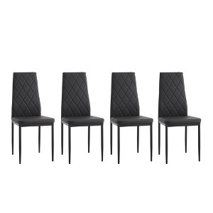 5-piece Rectangle Dining Table Set with Metal Frame, Tempered Glass Dining Table for Kitchen Room, Black - 1 of 4
