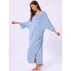cheibear Women's Soft Three Quarter Sleeve Solid Slit Hem Pajama Dress - 3 of 4