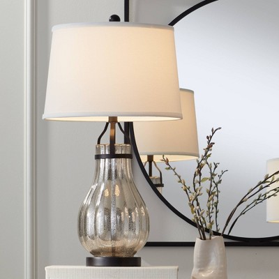 Curved Fluted Mercury Glass Table Lamp with White Drum Shade