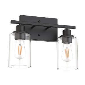 Vintage Industrial 2-Light Vanity Light, Matte Black Finish, E26 Base, Non-Integrated, Clear Cylinder Glass Shades, Bulbs Not Included - 1 of 4