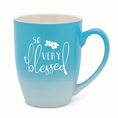 Elanze Designs So Very Blessed Two Toned Ombre Matte 10 ounce New Bone China Coffee Tea Cup Mug, Teal and White
