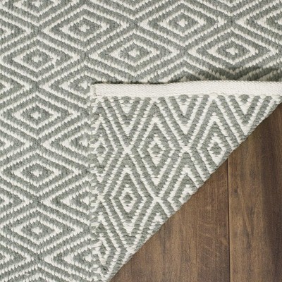Handmade Gray Square Flat Woven Wool-Cotton Blend Rug