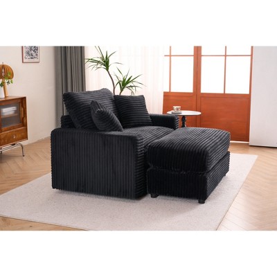 Single Corduroy Sofa Chair with Removable Ottoman and Comfy Sleeper Design