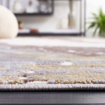 Beige and Brown Abstract Square Synthetic Area Rug