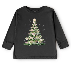 Watercolor Christmas Tree Sparkle - Toddler Long Sleeve Graphic Tee and Youth Long Sleeve Graphic T-Shirt - 1 of 3