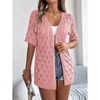 Coolmee Women's Lightweight Summer Crochet Cardigan Short Sleeve V Neck Hollow Out Open Front Knitted Cardigan - 3 of 4
