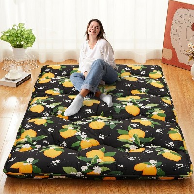 Nasitip Full Japanese Futon Mattress,Foldable Floor Mattress with Modern Lemon Pattern, 1.5" Thicken Portable Roll Up Tatami Mat for Sleeping,Black